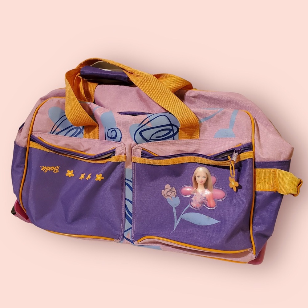 90s BARBIE purple and pink rolling travel tote bag book bag dance bag